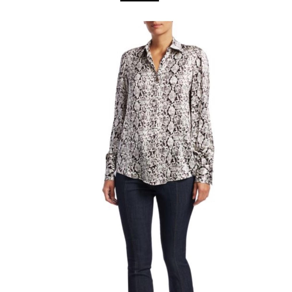 CINQ À SEPT Isha Python-Print Silk Shirt small